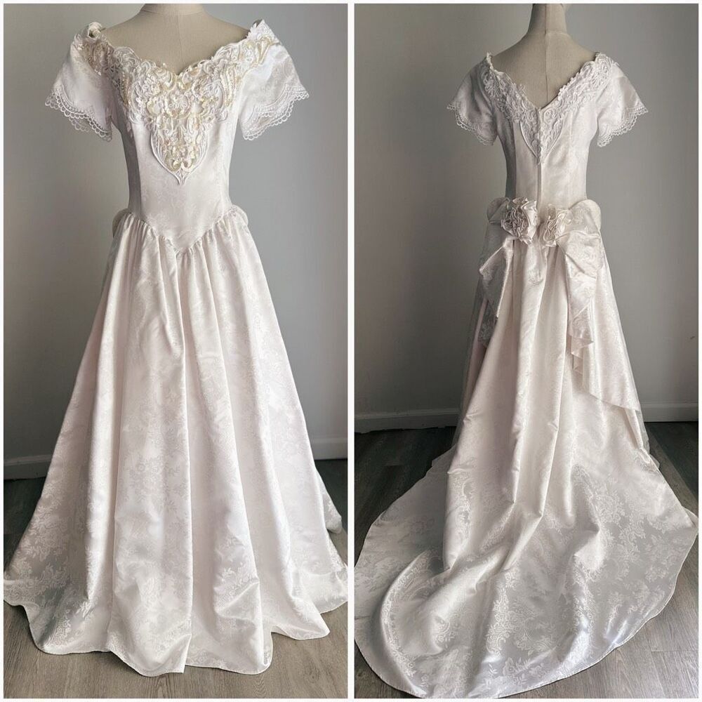 VTG Jessica McClintock Bridal Off the Shoulders Princess Ball Gown Prom Wedding - Picture 4 of 5